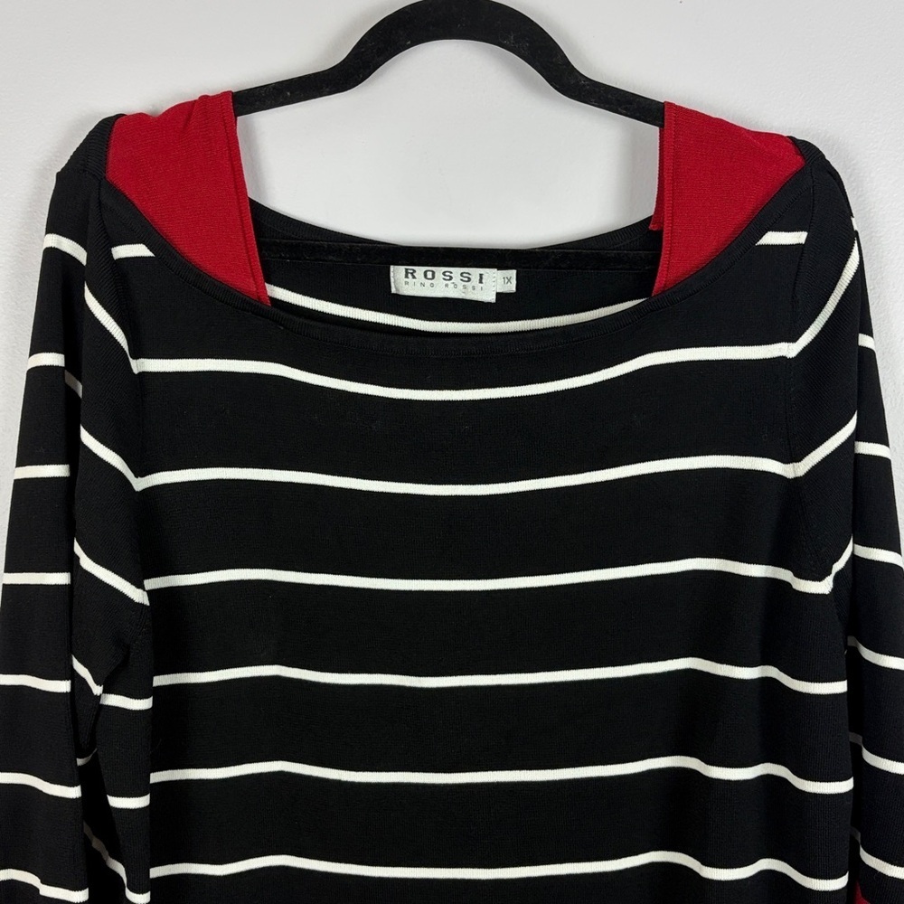 Rossi Classic Striped 3/4 Sleeve Boat Neck Nylon Blend Knit Top XL Black White - Picture 3 of 13